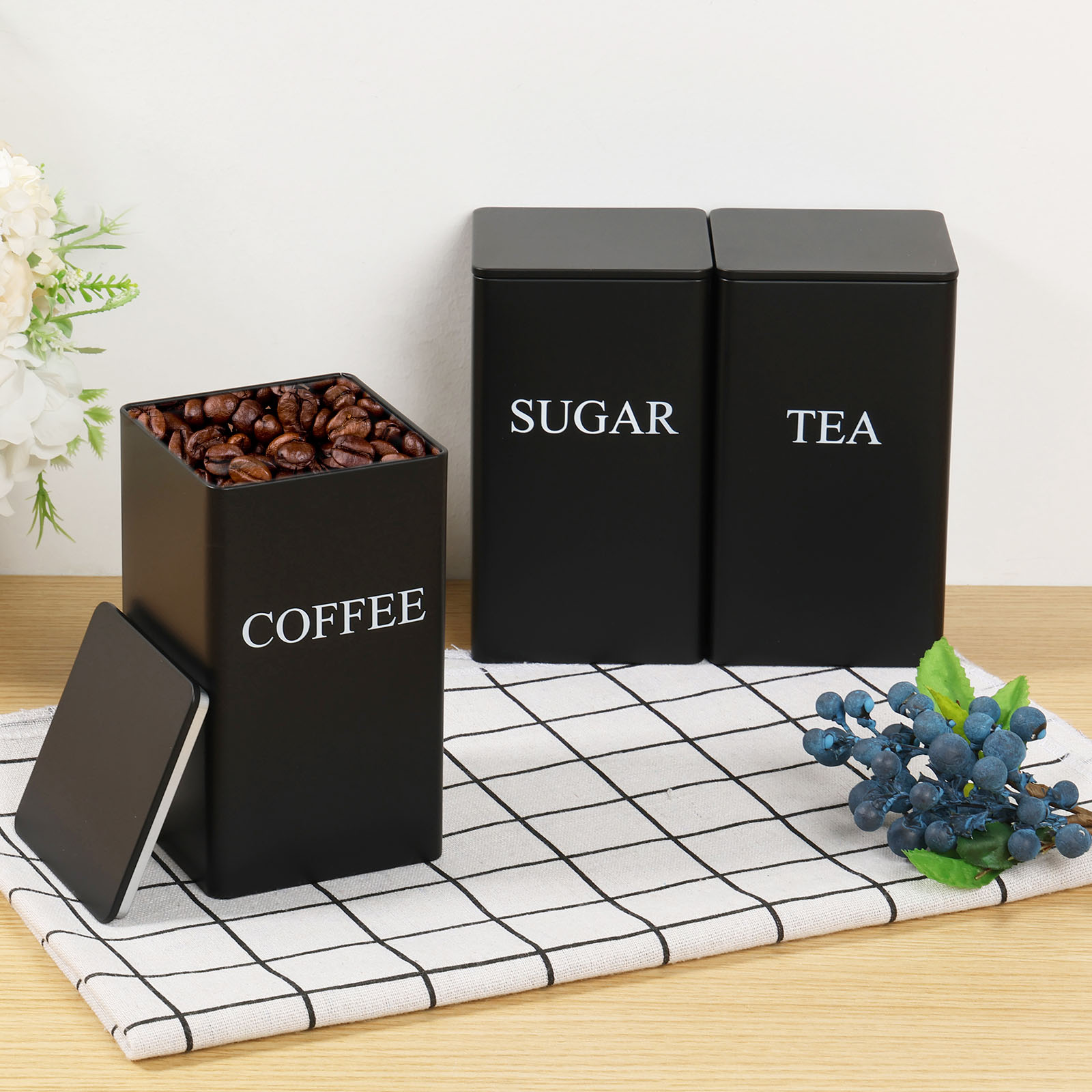 Canister Coffee Sugar Tea - 3 buah kaleng penyimpanan biji kopi,