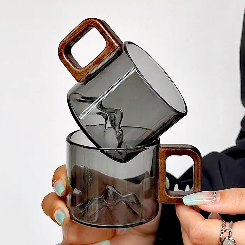 Xbloom Coffee Tea - Cangkir kopi kaca gagang kayu kenari