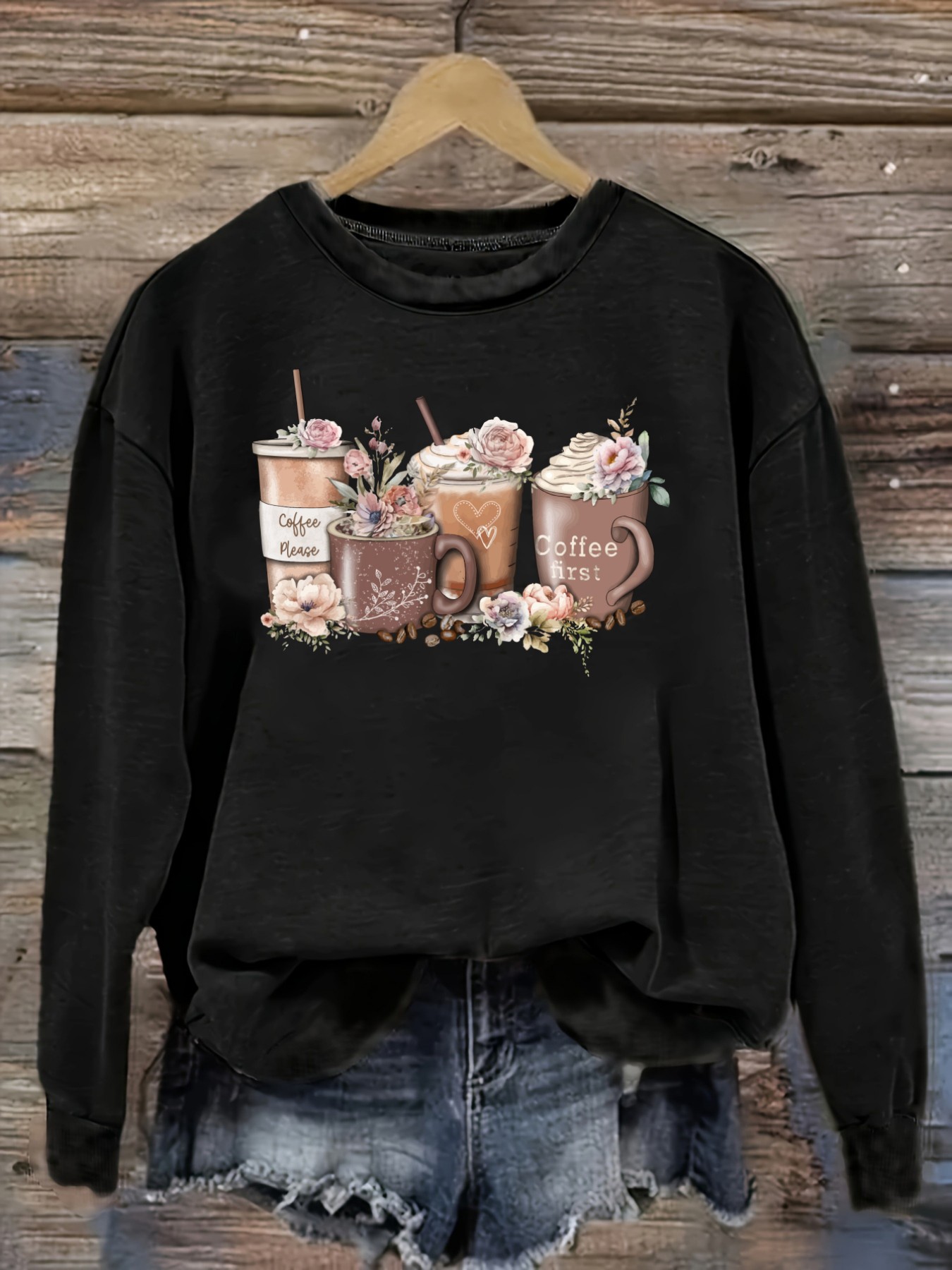 Coffee & Tea Difabis - Kaos Wanita Lengan Panjang Kasual Kerah