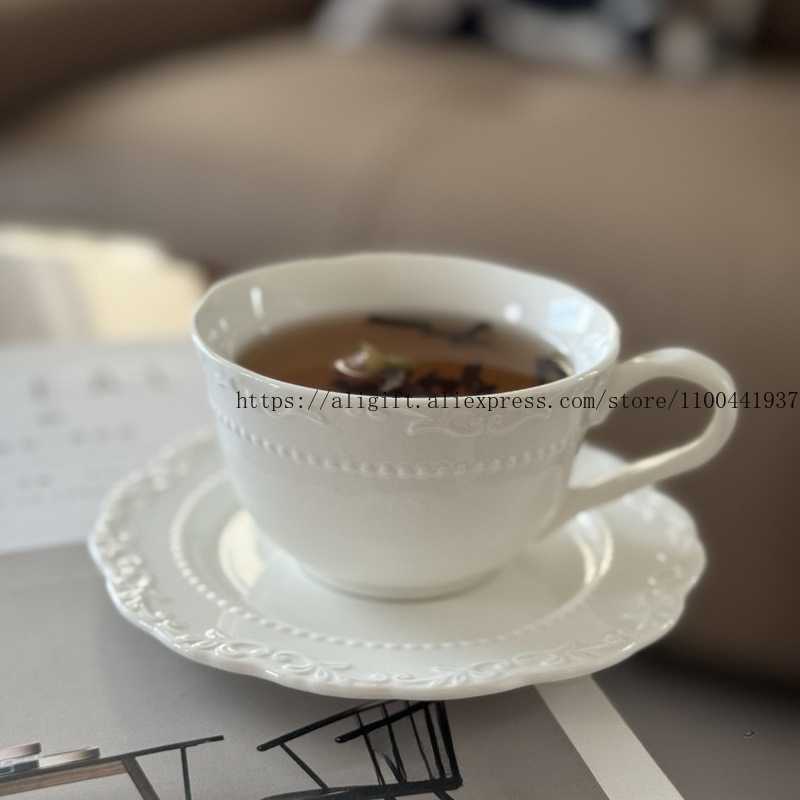 Coffee Tea Set Up - Cangkir Kopi Bunga Timbul Mewah Ringan
