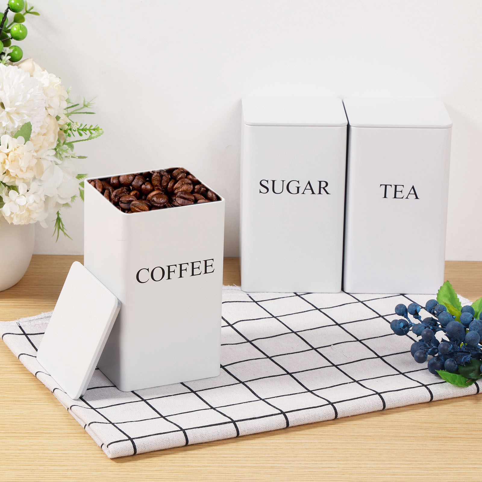 3 buah kaleng penyimpanan biji - Canister Coffee Sugar Tea ulasan dan harga