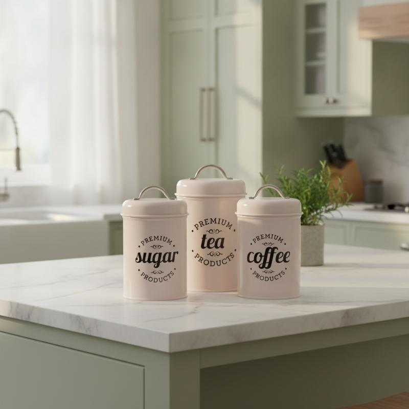 3 Buah Wadah Logam Bulat untuk - Canister Coffee Sugar Tea ulasan dan harga