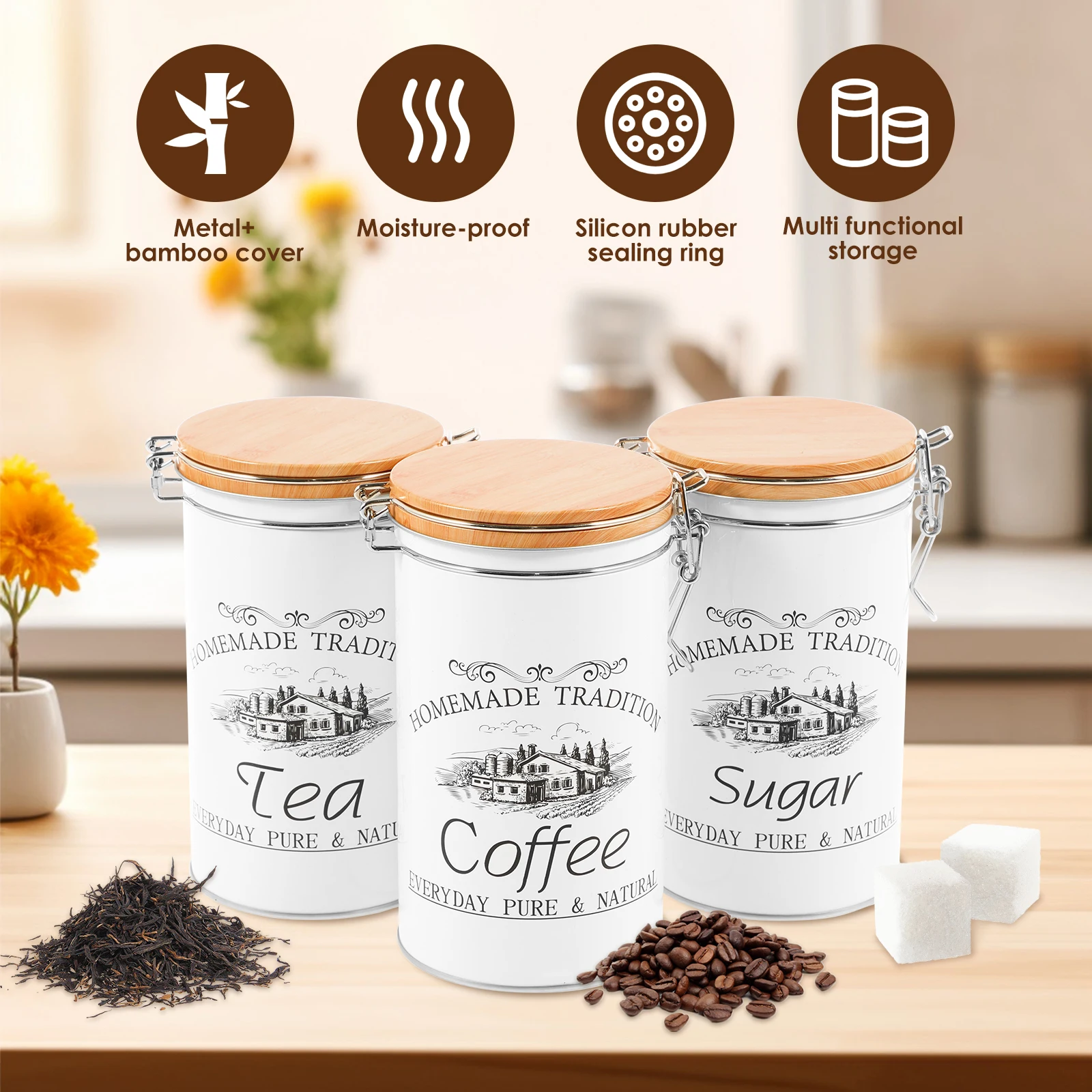 3 Buah/Set Wadah Teh Kopi Gula - Canister Coffee Sugar Tea ulasan dan harga