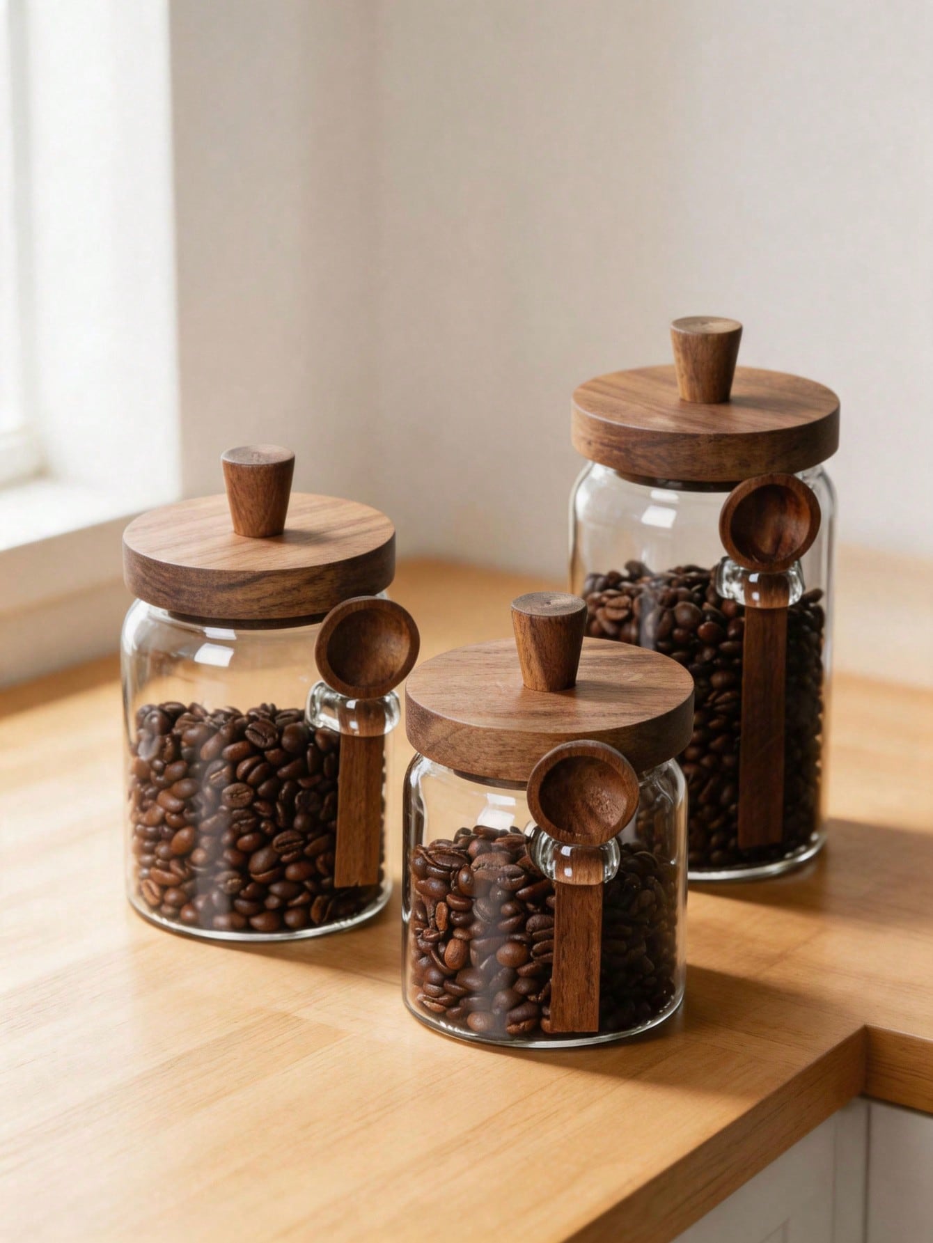 3 buah toples kaca bening beru - Canister Coffee Sugar Tea ulasan dan harga