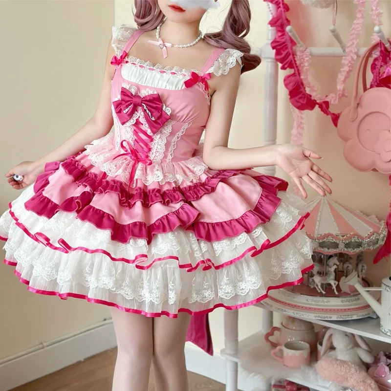 Gaun JSK Lolita Pink Sweet den - Coffee Tea Weight Loss ulasan dan harga